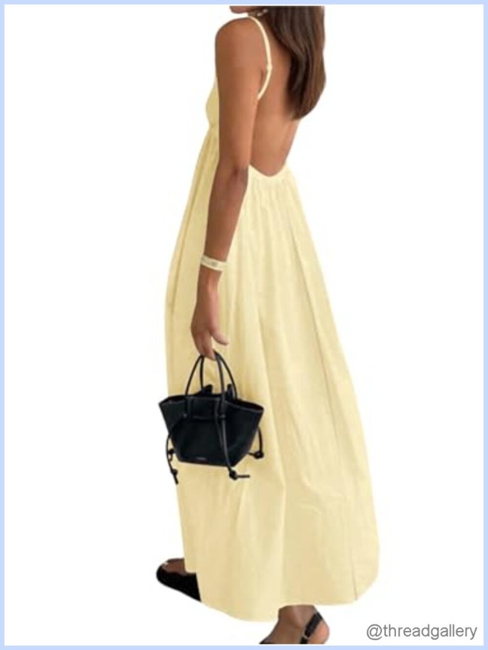Women's V Neck Backless Spaghetti Strap Maxi Flowy Sundress with Pockets